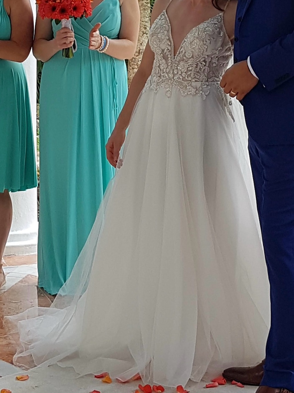 Beaded V-Neck A-Line Wedding Dress in White
